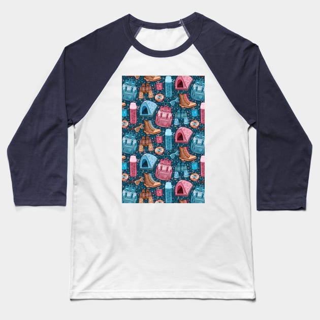 Camp Whimsy - hiking pattern Baseball T-Shirt by micklyn